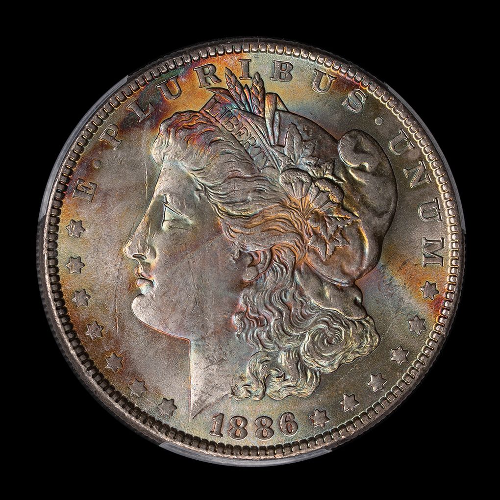 1886 $1 Morgan Silver Dollar PCGS MS62 Toner (Dual Sided EOR) reverse