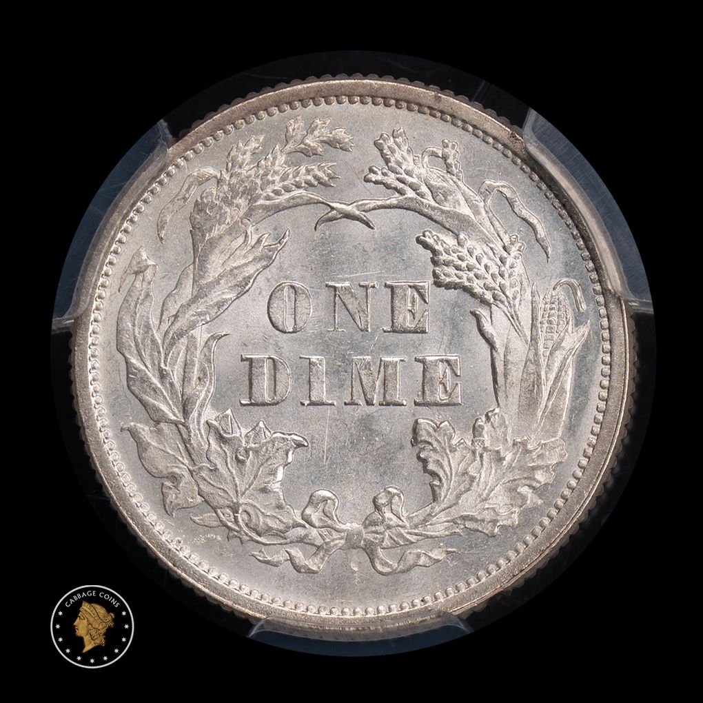 1876 10C Liberty Seated Dime PCGS MS64 reverse