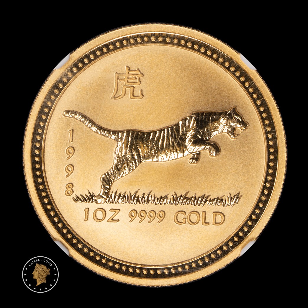1998 Australia Lunar "Year of the Tiger" 1oz Gold NGC MS69 obverse