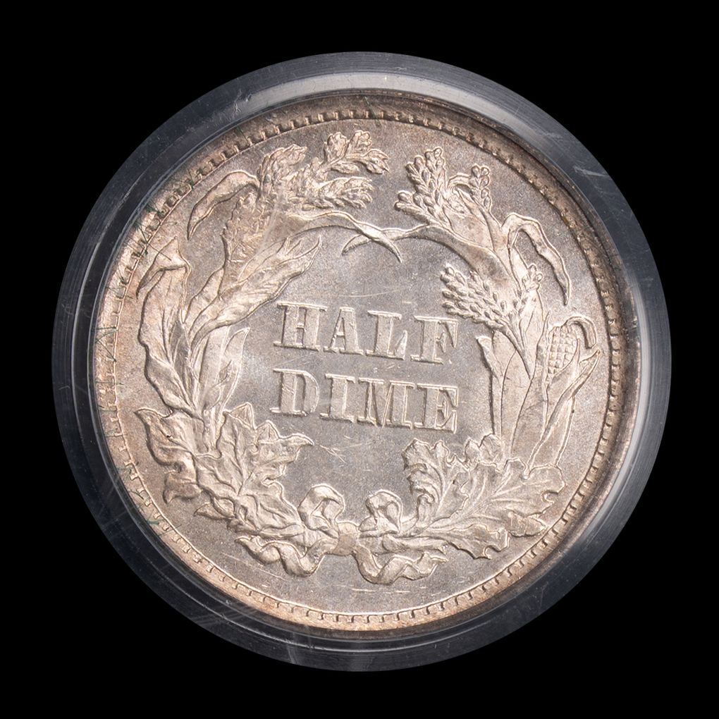 1869 H10C Liberty Seated Half Dime PCGS MS64 OGH reverse