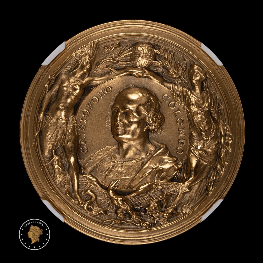 1992 Italy Bronze Columbus 500th Anniversary NGC MS67 in holder, view 3