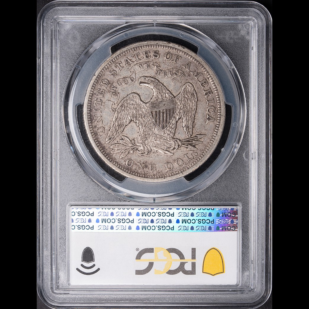 1872 $1 Seated Liberty Dollar PCGS XF45 in holder, view 2