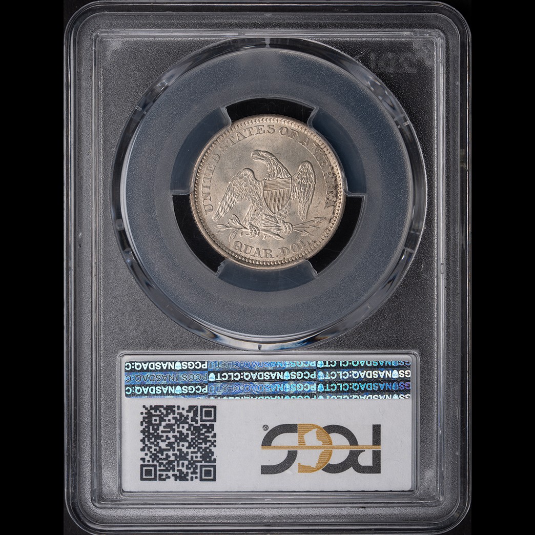 1861 25C Liberty Seated Quarter PCGS MS63 in holder, view 2