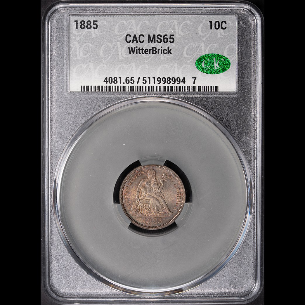 1885 10C Liberty Seated Dime CAC MS65 Witterbrick in holder, view 1