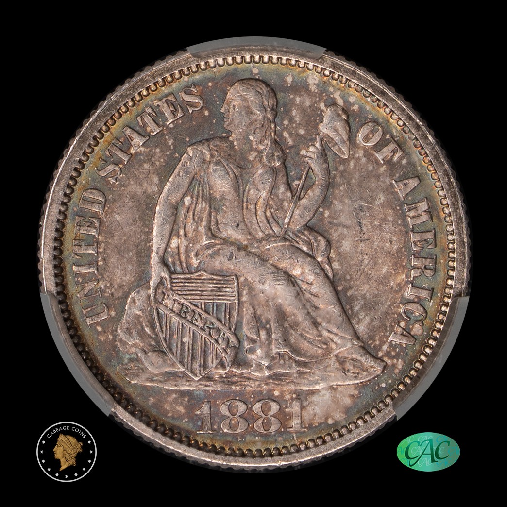 1881 10C Liberty Seated Dime CAC MS64+ Witterbrick (JD) obverse