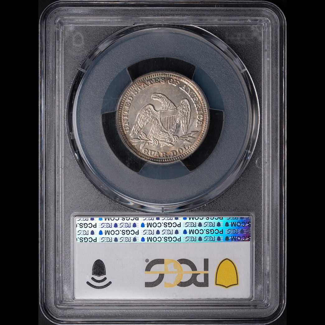 1854 25C Liberty Seated Quarter PCGS MS63 (arrows) in holder, view 2