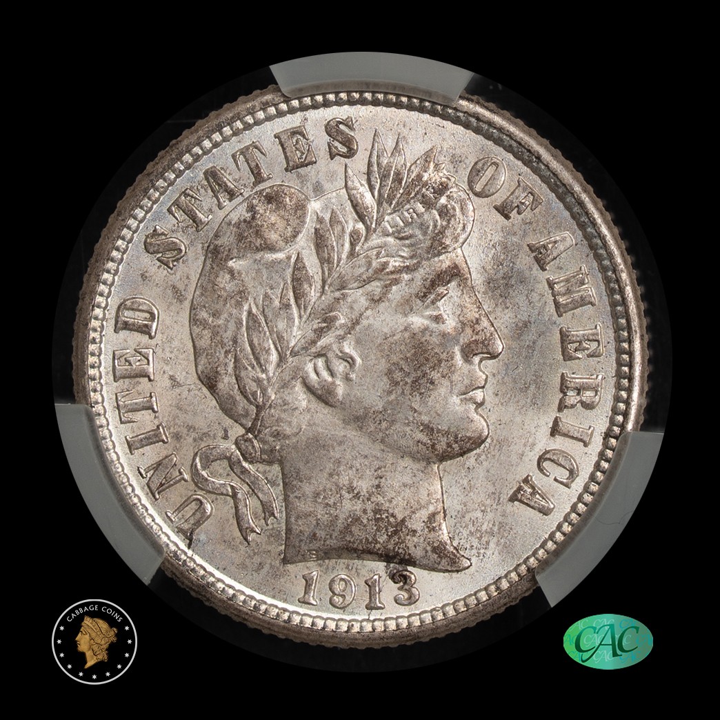 1913 10C Barber Dime CAC MS65 Witterbrick obverse