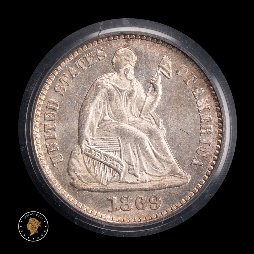1869 H10C Liberty Seated Half Dime PCGS MS64 OGH obverse