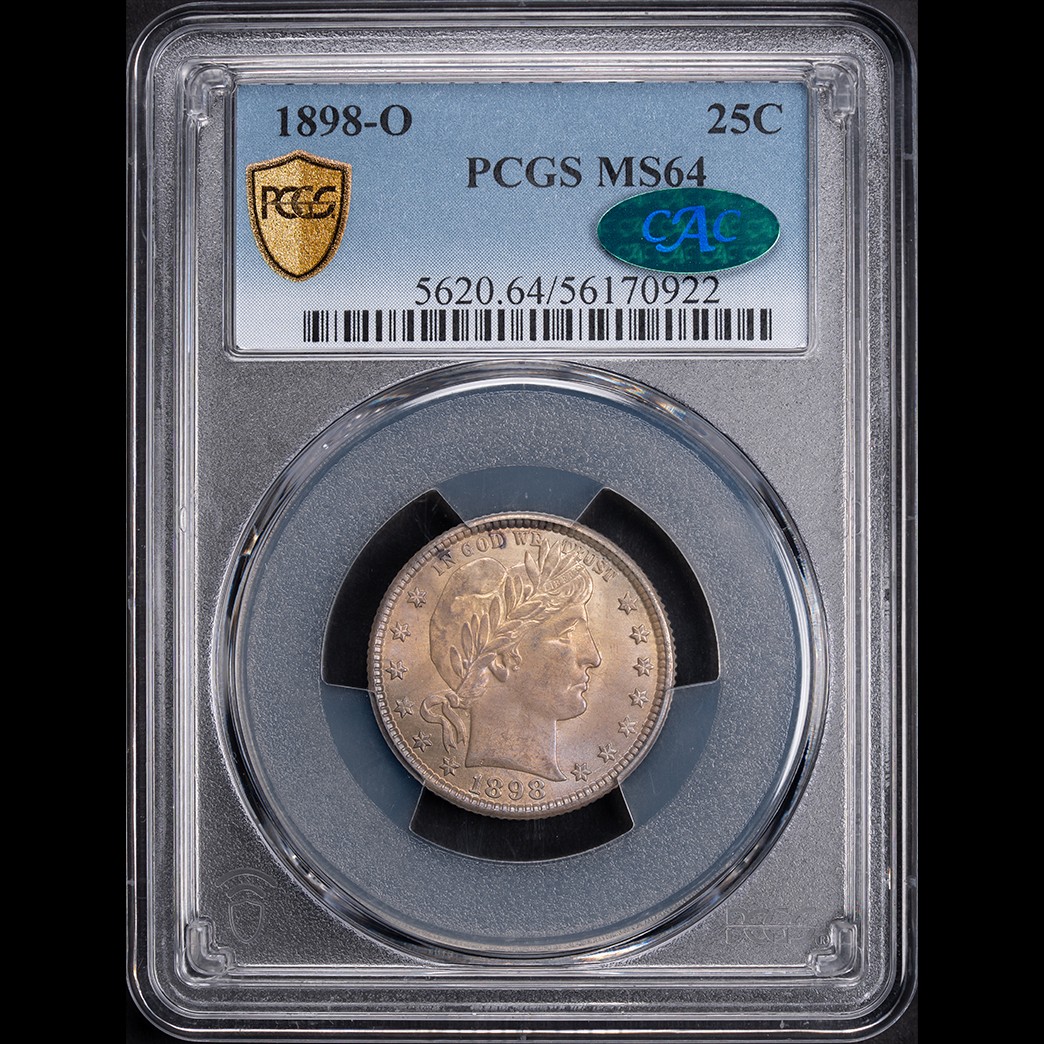 1898-O 25C Barber Quarter Dollar PCGS MS64 CAC in holder, view 1