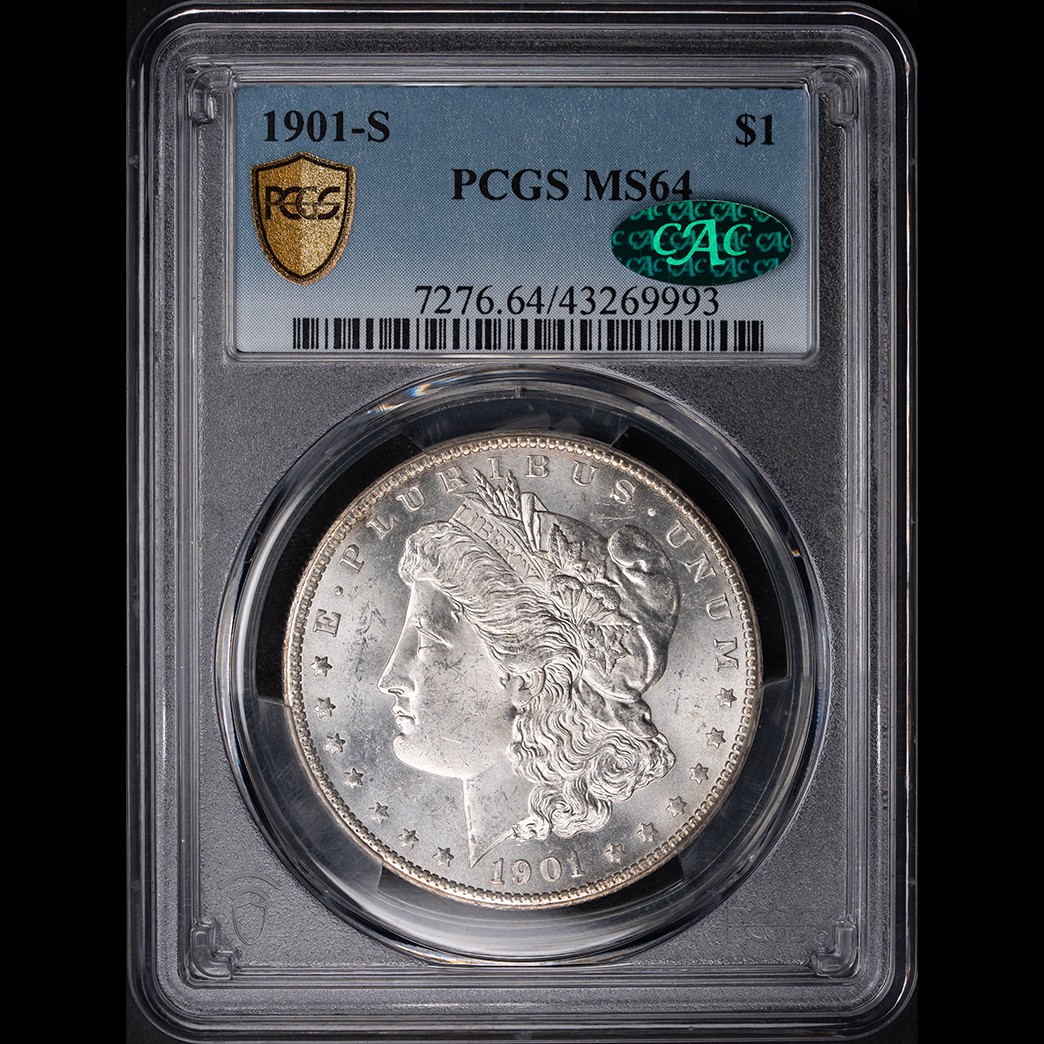 1901-S $1 Morgan Silver Dollar PCGS MS64 CAC in holder, view 1