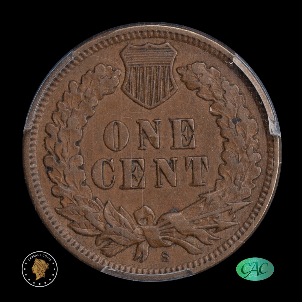 1909-S 1C Indian Head Cent PCGS XF45 CAC reverse