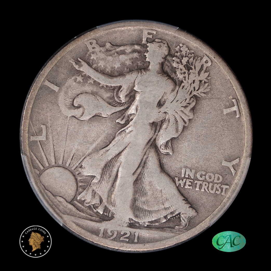 1921-D 50C Walking Liberty Half Dollar PCGS F12 CAC obverse