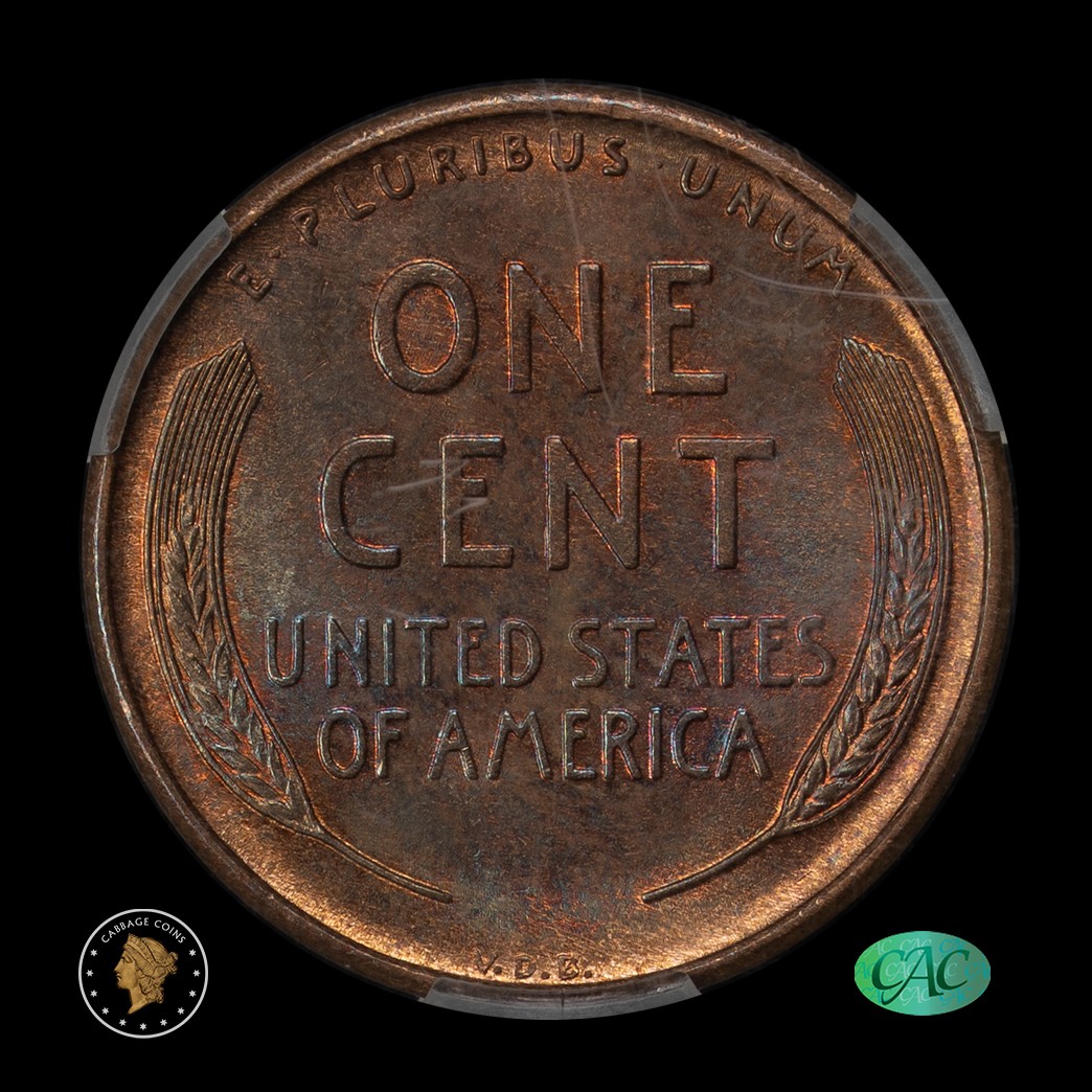 1909-S VDB 1C Lincoln Cent CAC MS64BN reverse