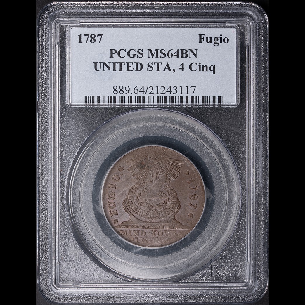 1787 Fugio PCGS MS64BN United States, 4 Cinq in holder, view 1