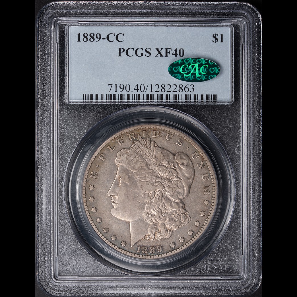 1889-CC $1 Morgan Silver Dollar PCGS XF40 CAC in holder, view 1
