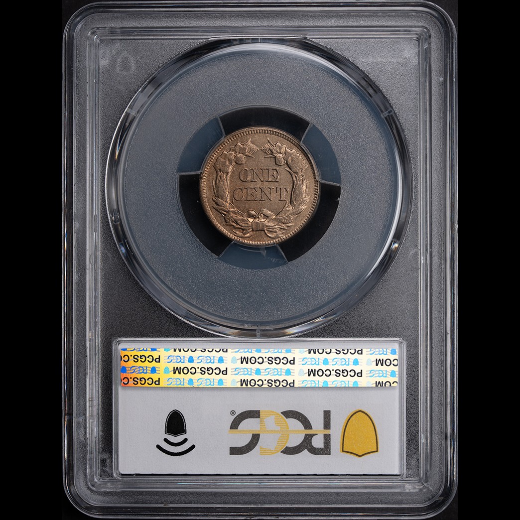 1857 1C Flying Eagle Cent PCGS MS62 CAC in holder, view 2