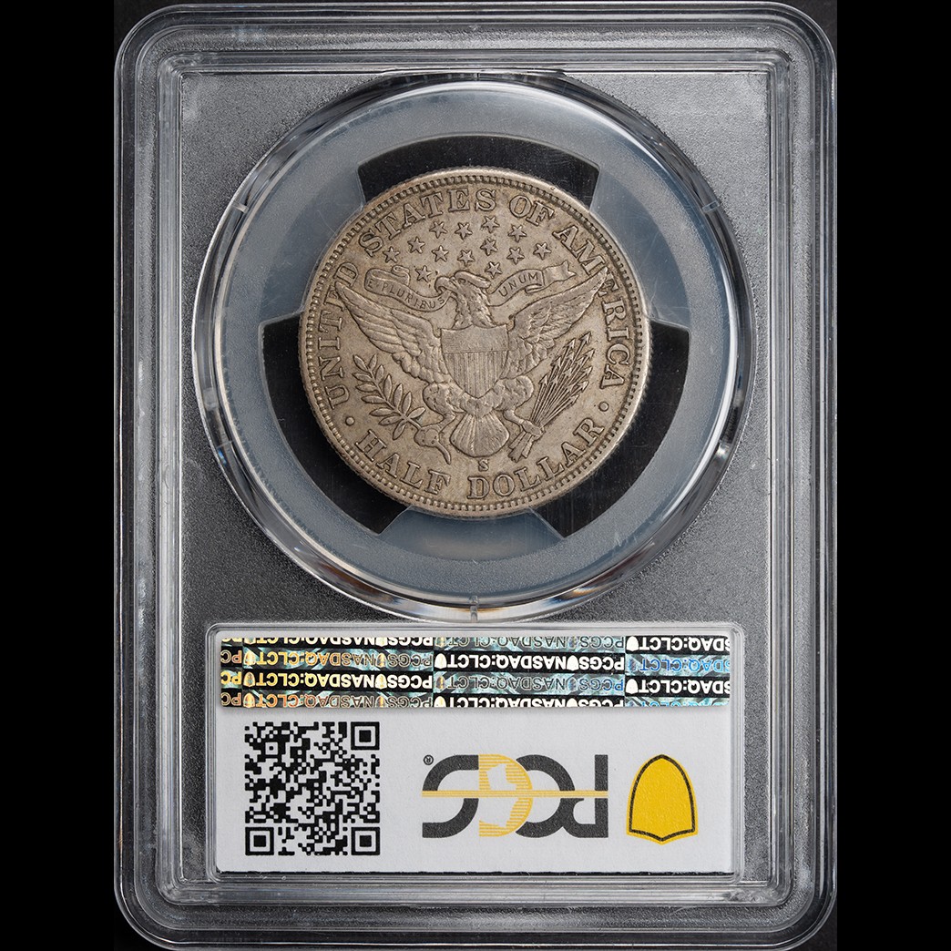 1900-S 50C Barber Half Dollar PCGS AU50 CAC in holder, view 2
