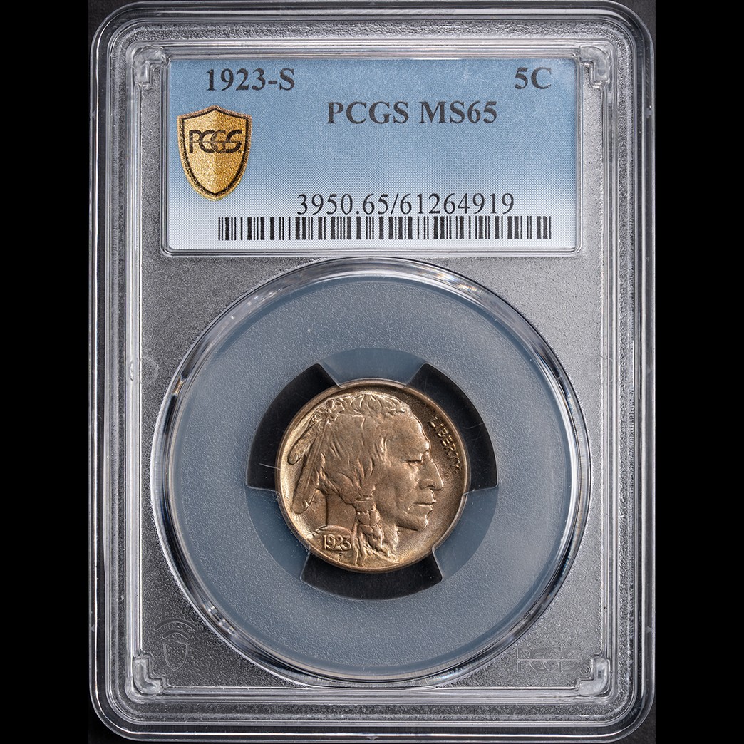1923-S 5C Buffalo Nickel PCGS MS65 in holder, view 1