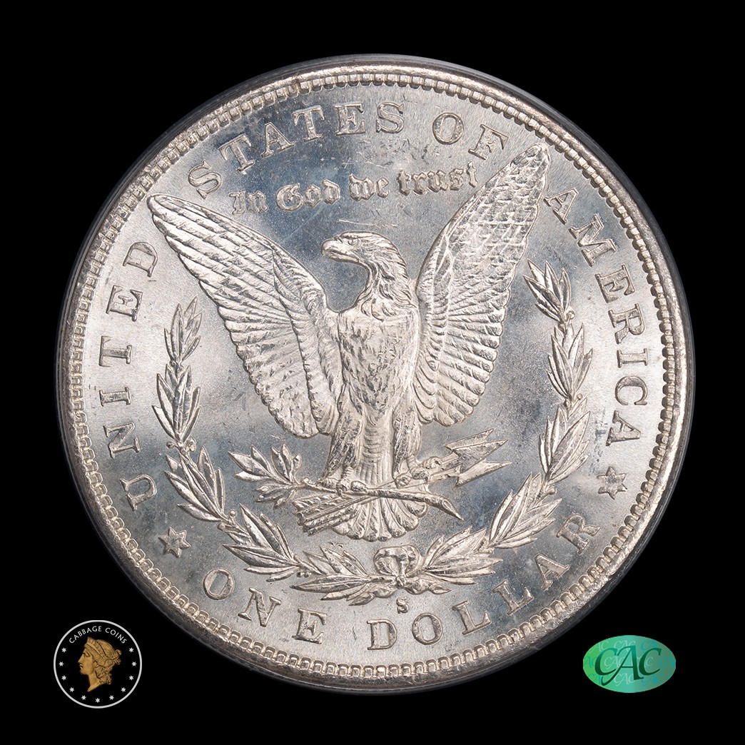 1881-S $1 Morgan Silver Dollar PCGS MS66 CAC OGH in holder, view 2
