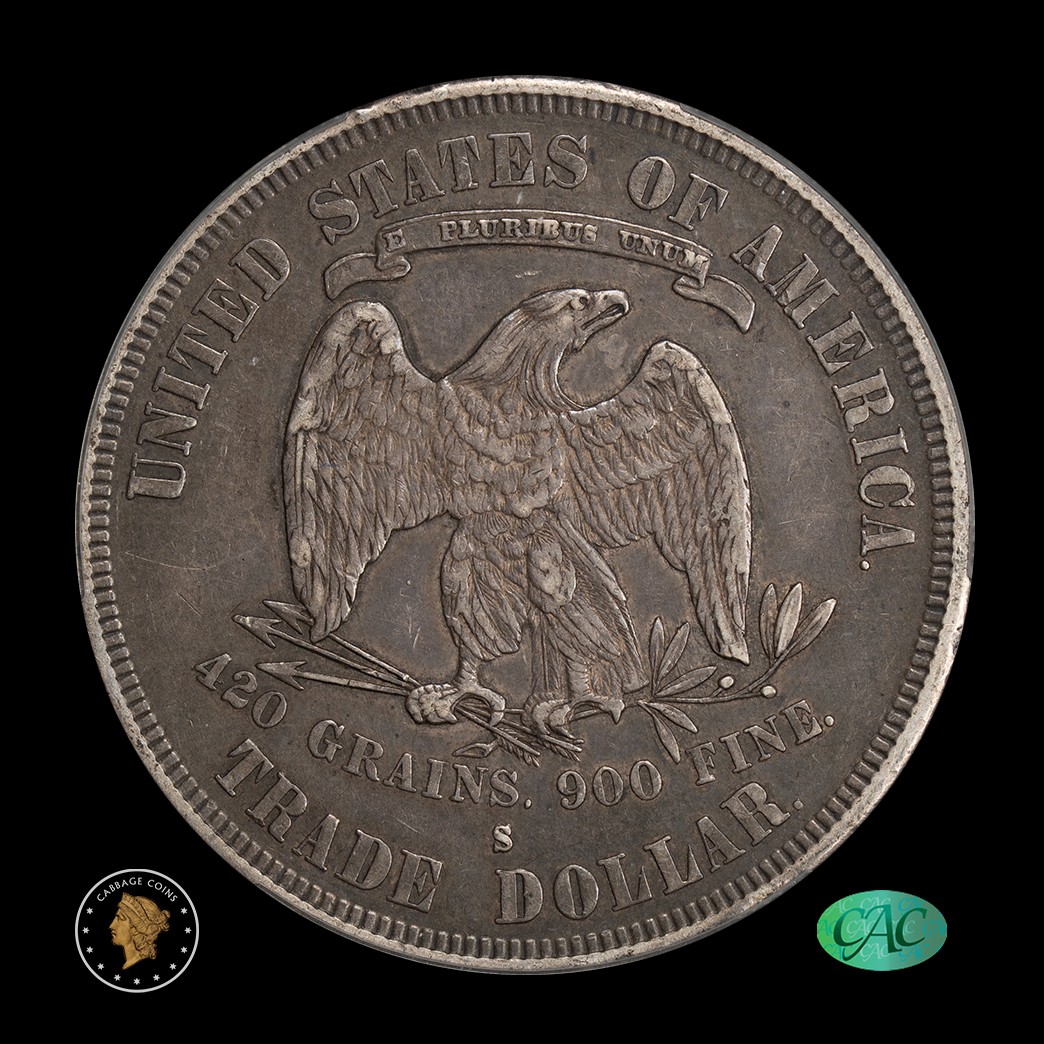 1878-S T$1 Trade Dollar CAC XF45 Witterbrick reverse