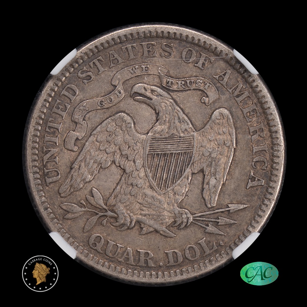1876 25C Liberty Seated Quarter NGC XF45 CAC reverse