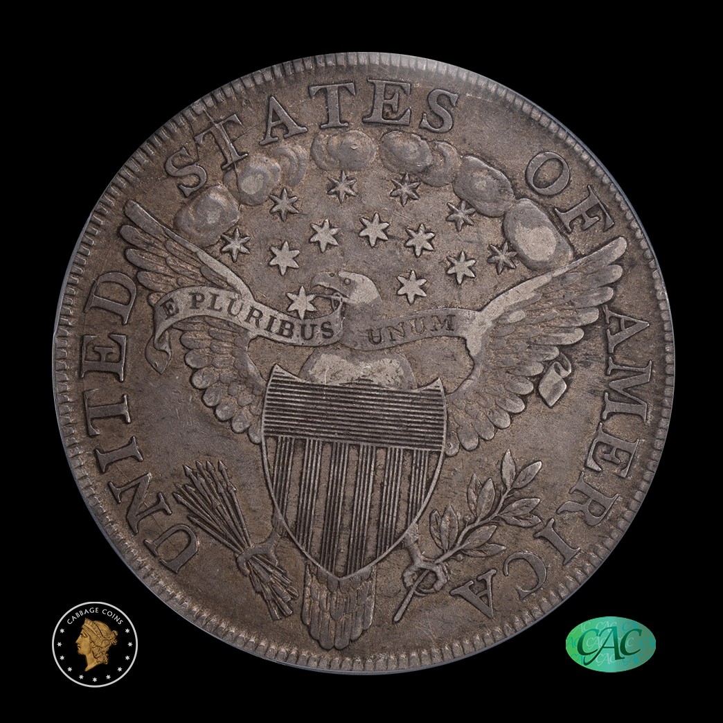 1799 $1 Draped Bust Silver Dollar PCGS XF45 CAC in holder, view 2