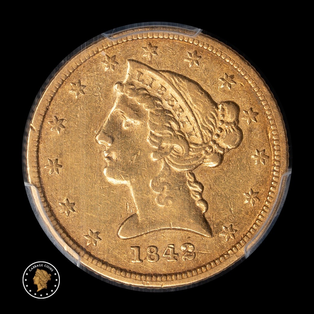 1842-D $5 Liberty Head Half Eagle Small Date PCGS XF40 obverse