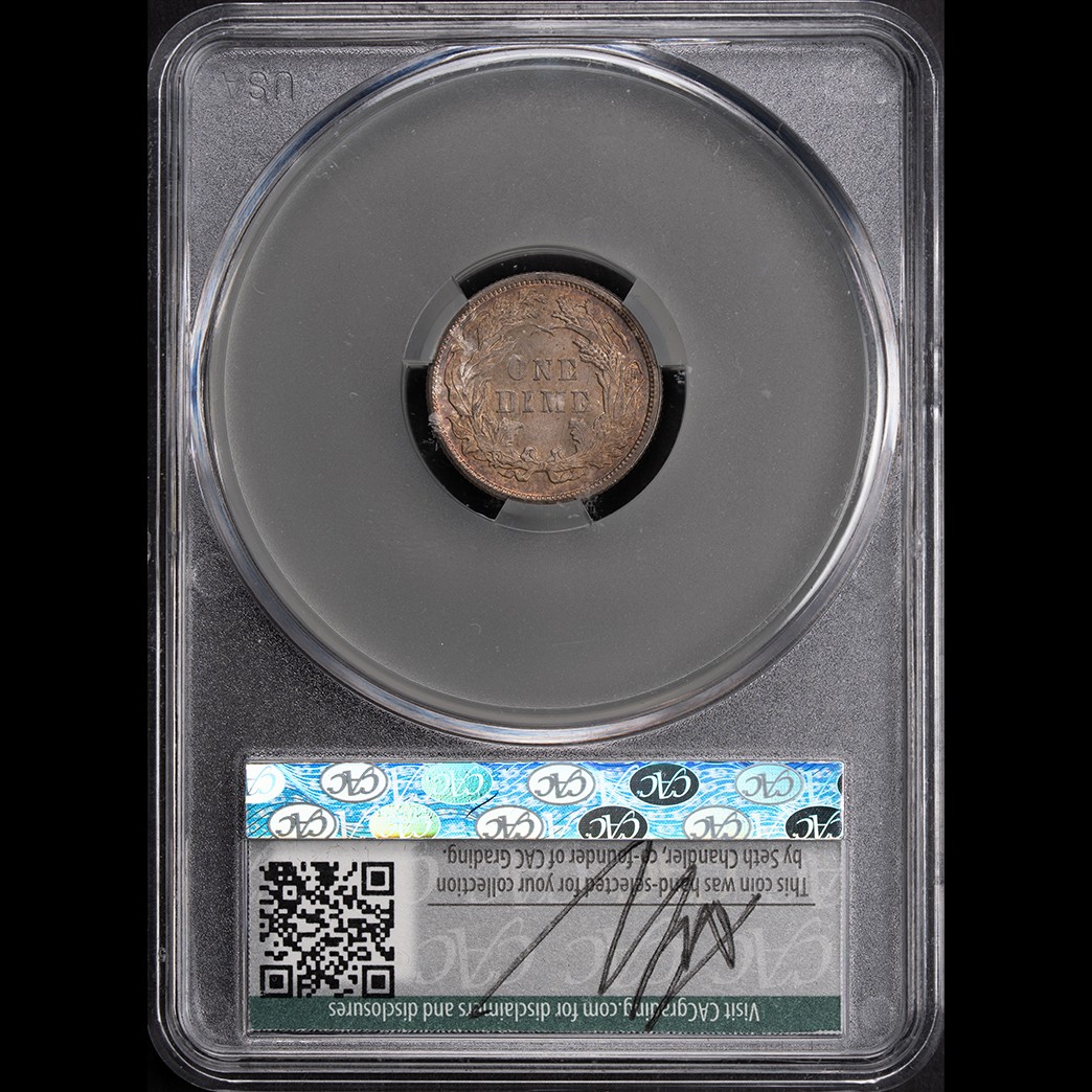 1885 10C Liberty Seated Dime CAC MS65 Witterbrick in holder, view 2