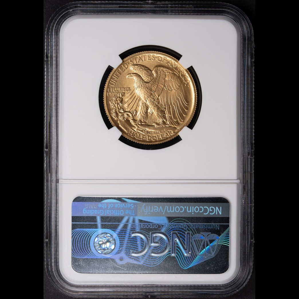 2016-W 50C 24K Gold 1/2oz Walking Liberty NGC SP70 in holder, view 2