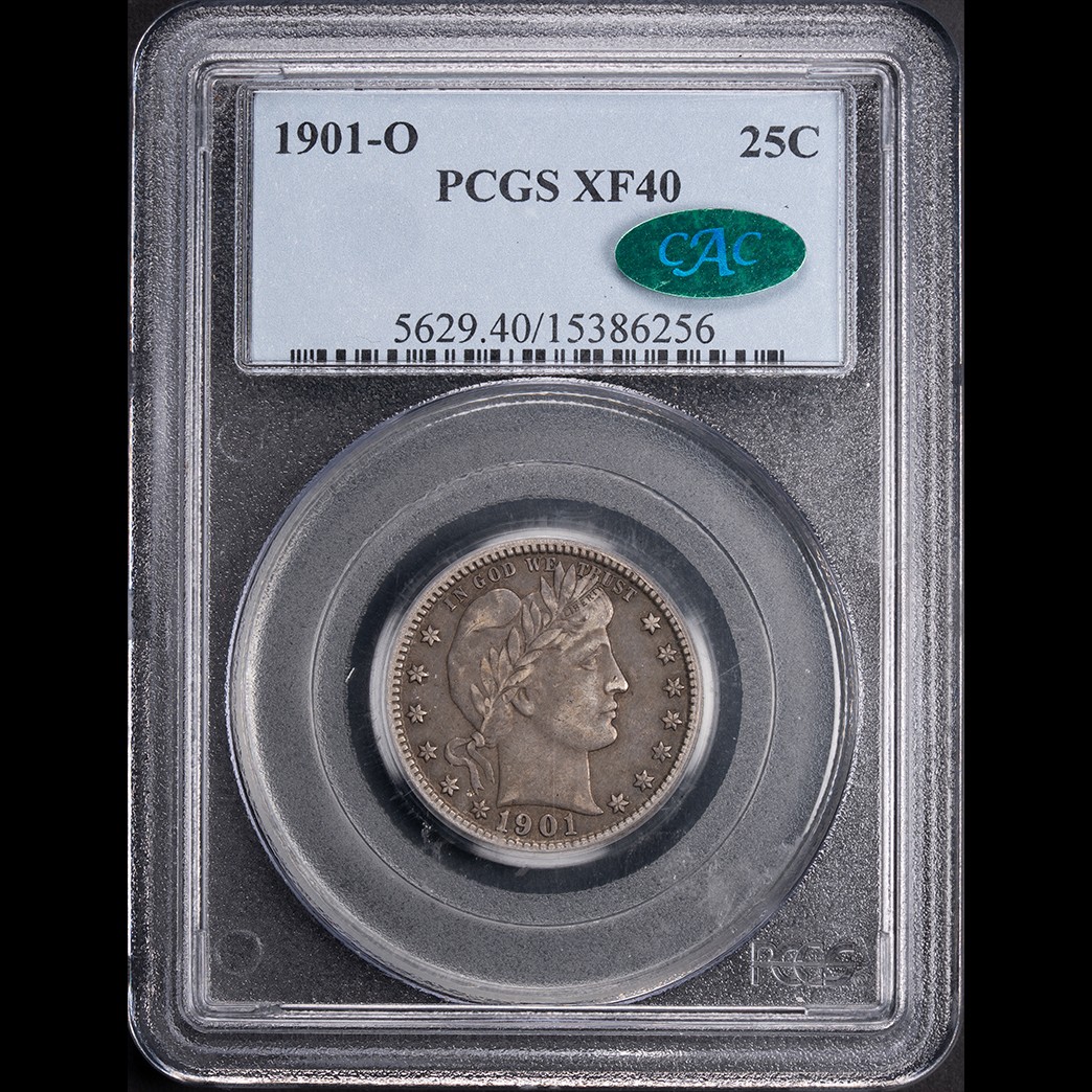 1901-O 25C Barber Quarter Dollar PCGS XF40 CAC in holder, view 1