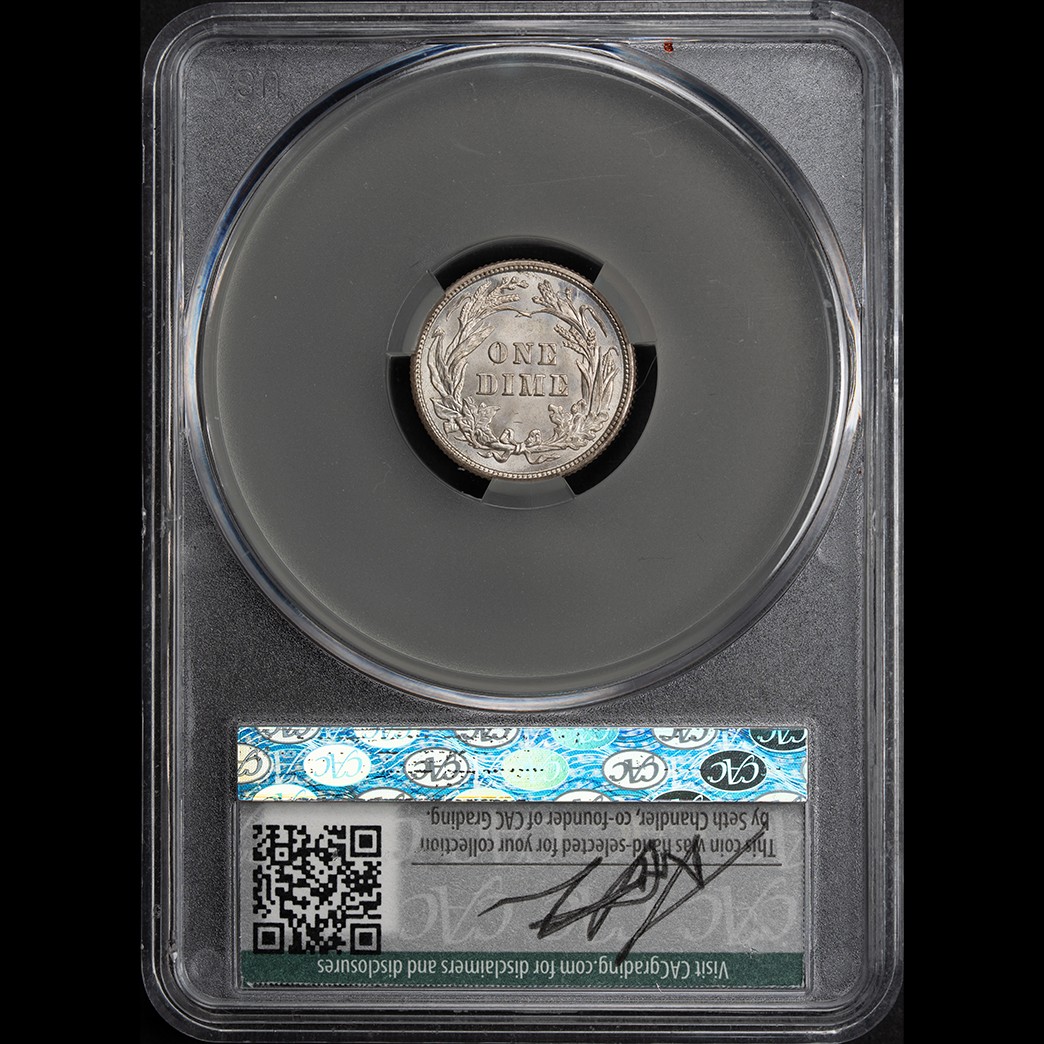 1913 10C Barber Dime CAC MS65 Witterbrick in holder, view 2