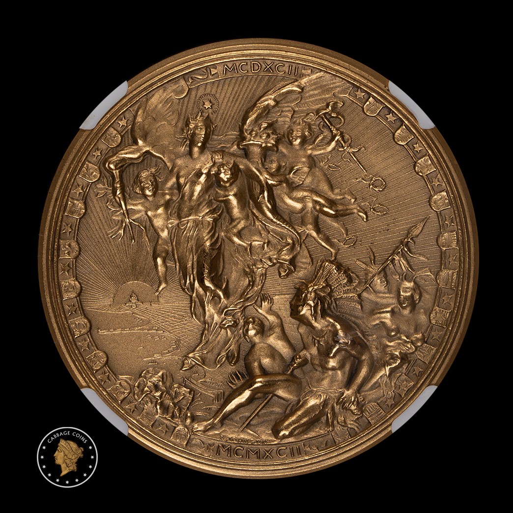 1992 Italy Bronze Columbus 500th Anniversary NGC MS67 in holder, view 4