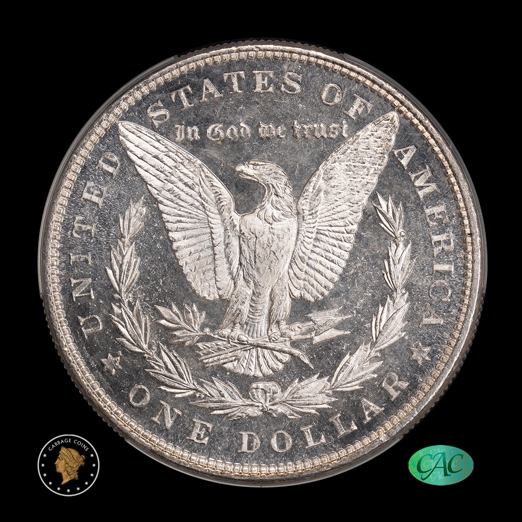 1885 $1 Morgan Silver Dollar CAC MS63 DMPL reverse