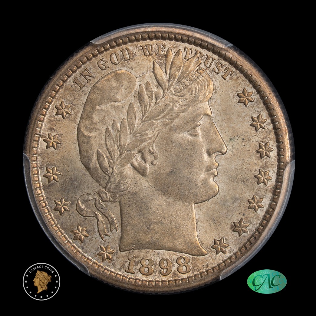1898-S 25C Barber Quarter PCGS MS64 CAC in holder, view 1