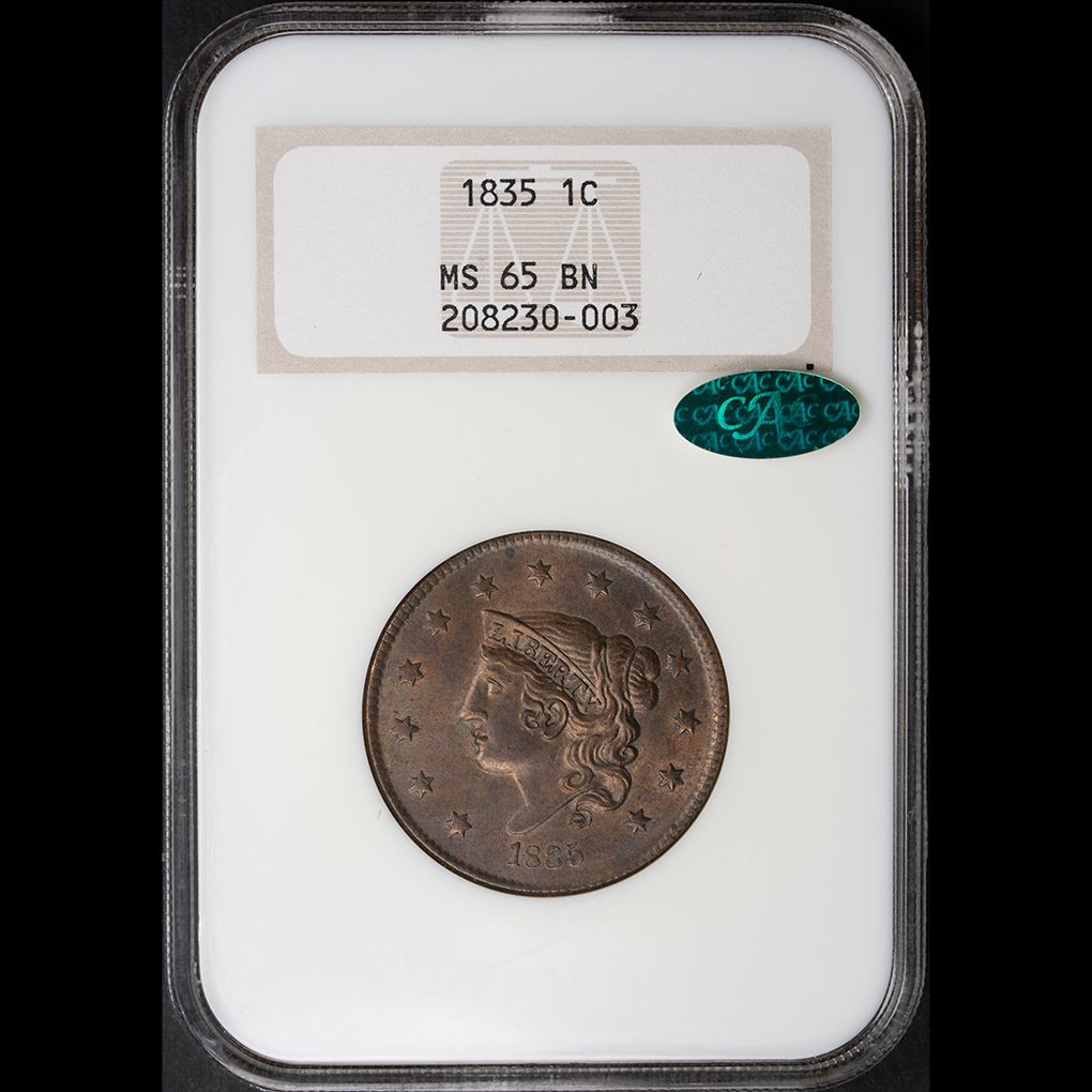 1835 1C Large Cent NGC MS65 BN CAC obverse