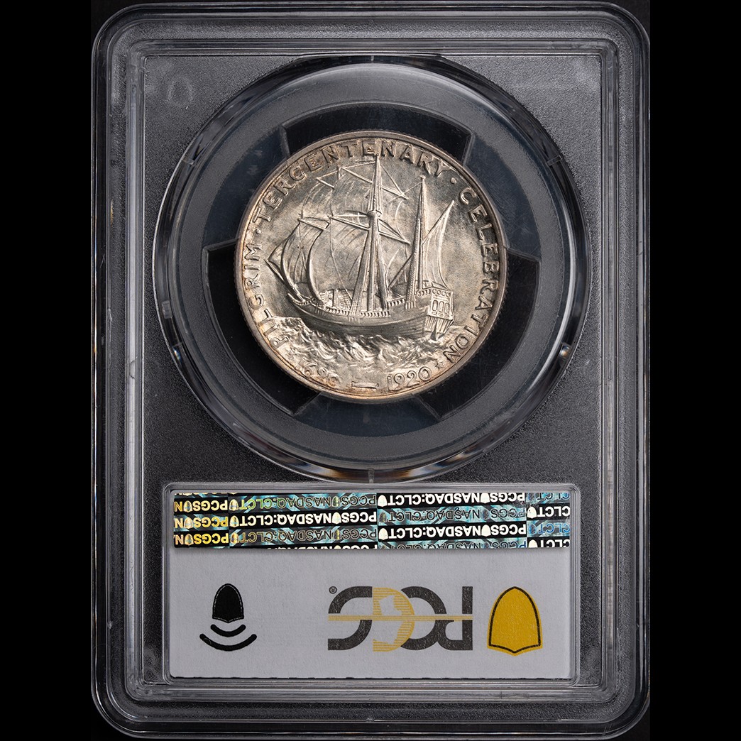 1921 50C Pilgrim Commemorative Half Dollar PCGS MS67 in holder, view 2