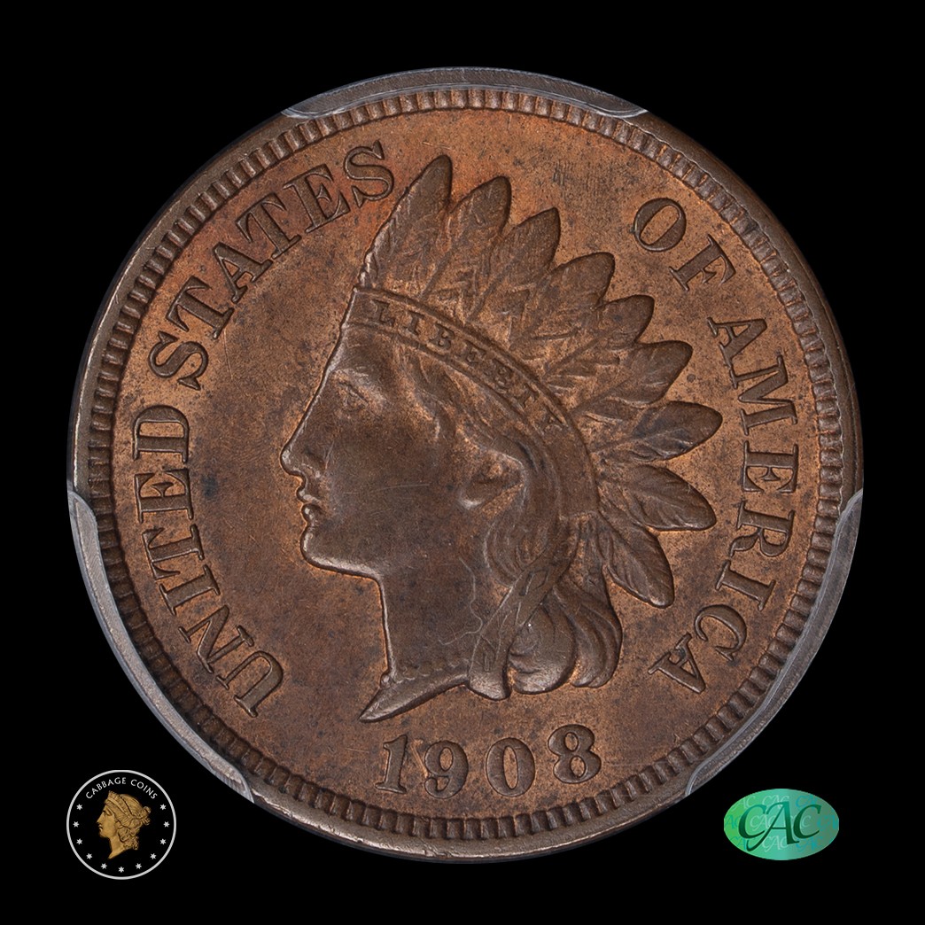 1908-S 1C Indian Head Cent PCGS AU58 CAC obverse
