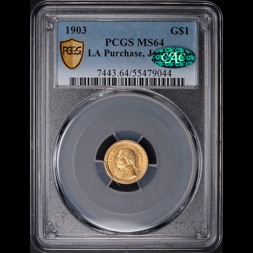 1903 G$1 LA Purchase Jefferson Commemorative PCGS MS64 CAC in holder, view 1