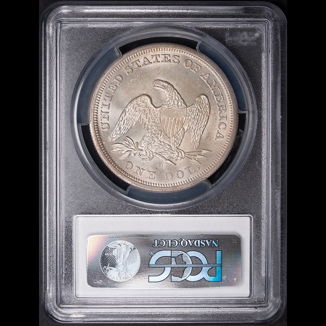 1859-O $1 Liberty Seated Dollar PCGS MS63 in holder, view 2