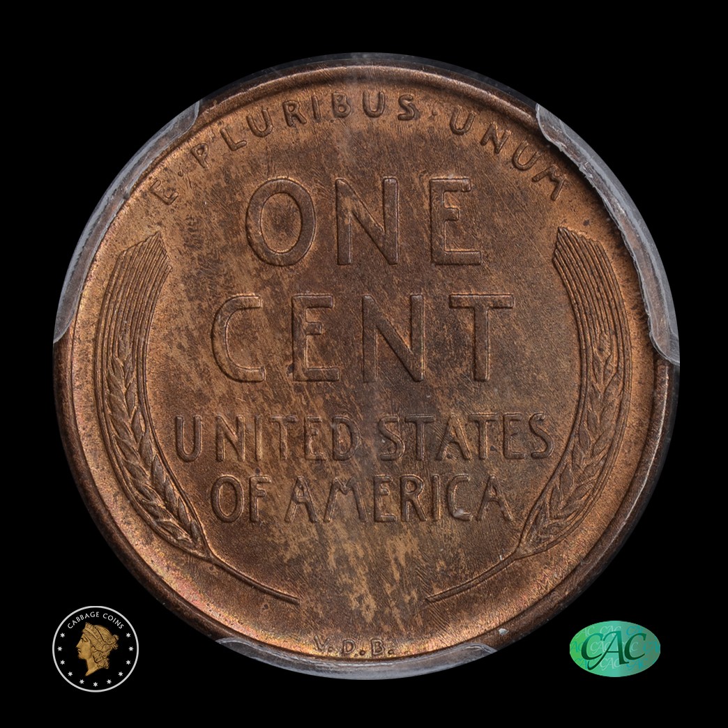 1909-S VDB 1C Lincoln Cent PCGS MS62BN CAC reverse