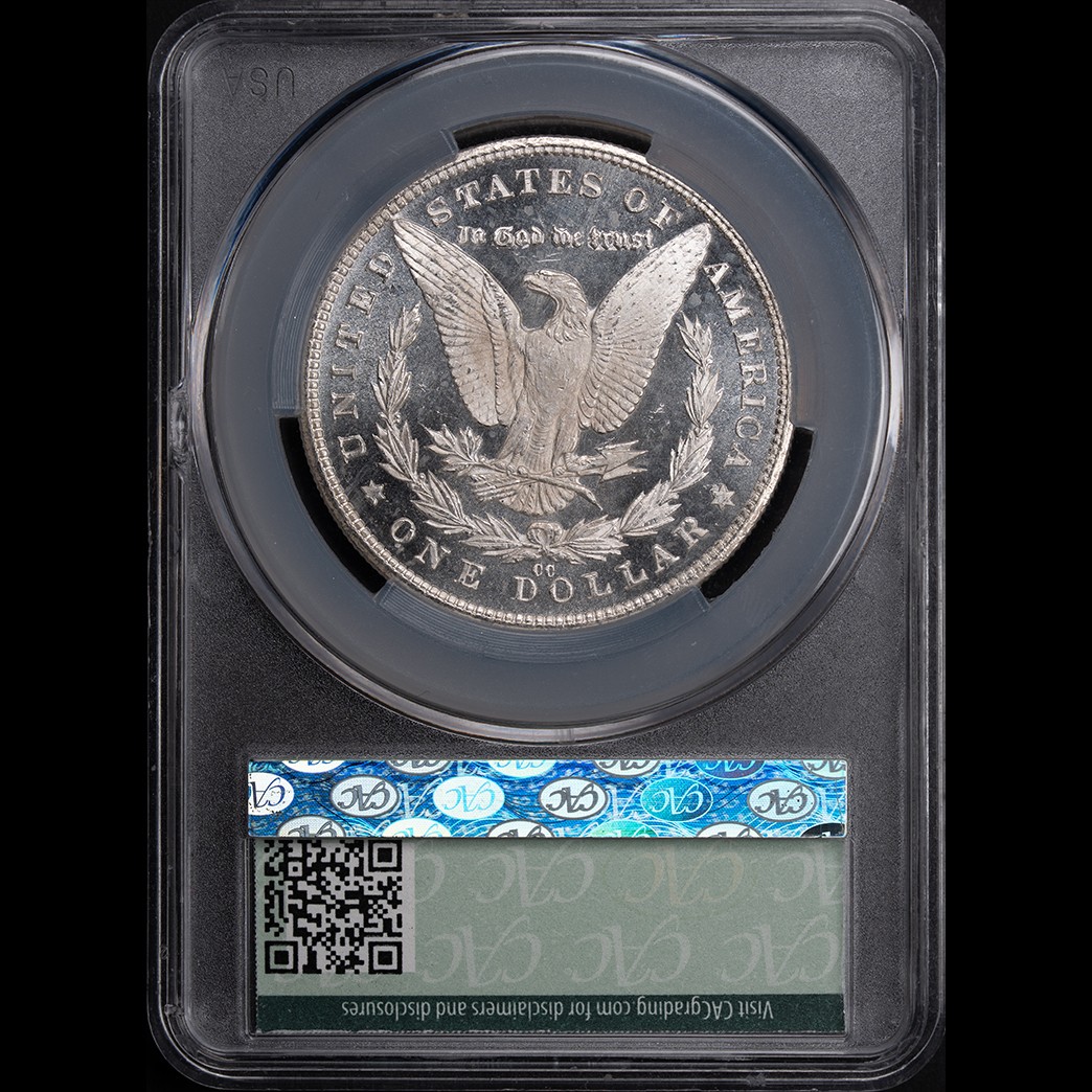 1881-CC $1 Morgan Silver Dollar CACG MS64DMPL in holder, view 2