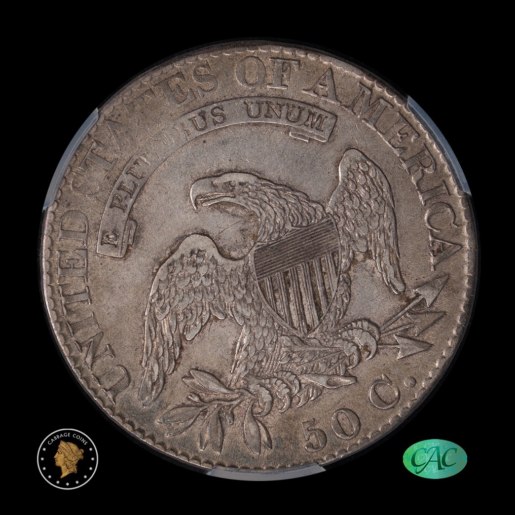 1825 50C Capped Bust Half Dollar CAC AU50 Witterbrick reverse