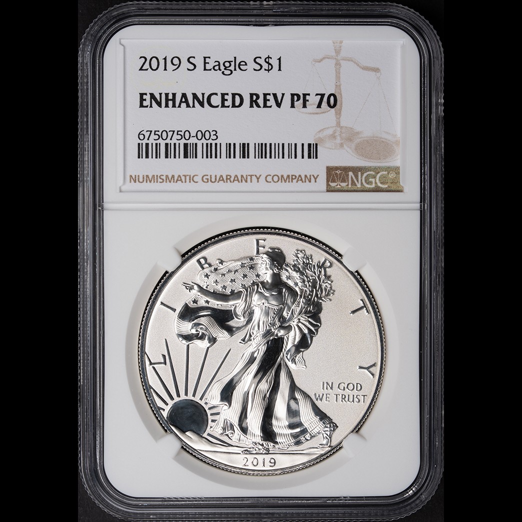 2019-S Eagle S$1 Enhanced Rev NGC PF 70 w/Box and COA obverse