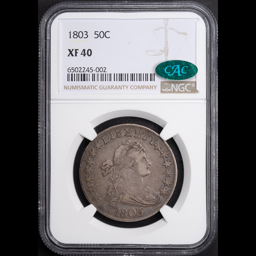 1803 50C Draped Bust Half Dollar NGC XF40 CAC in holder, view 1