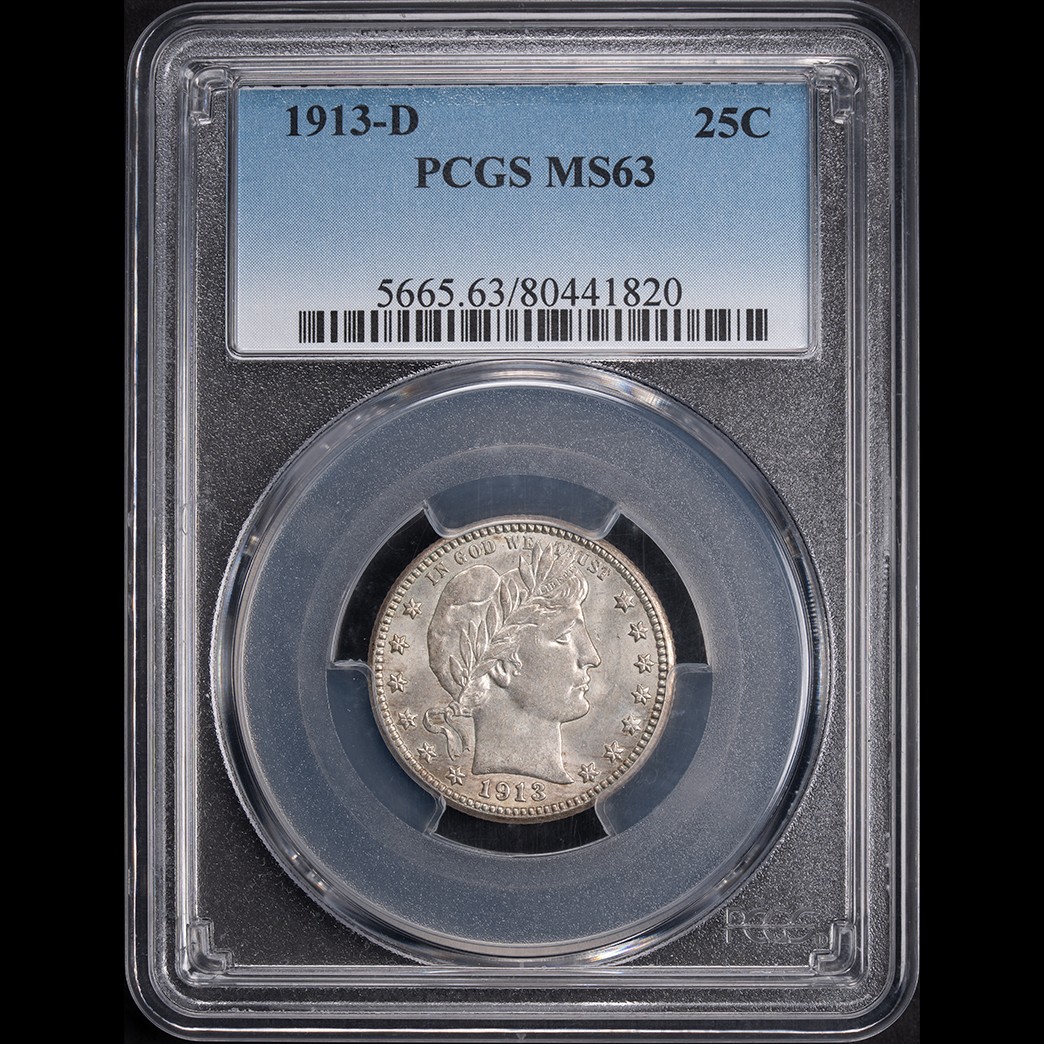 1913-D 25C Barber Quarter Dollar PCGS MS63 in holder, view 1
