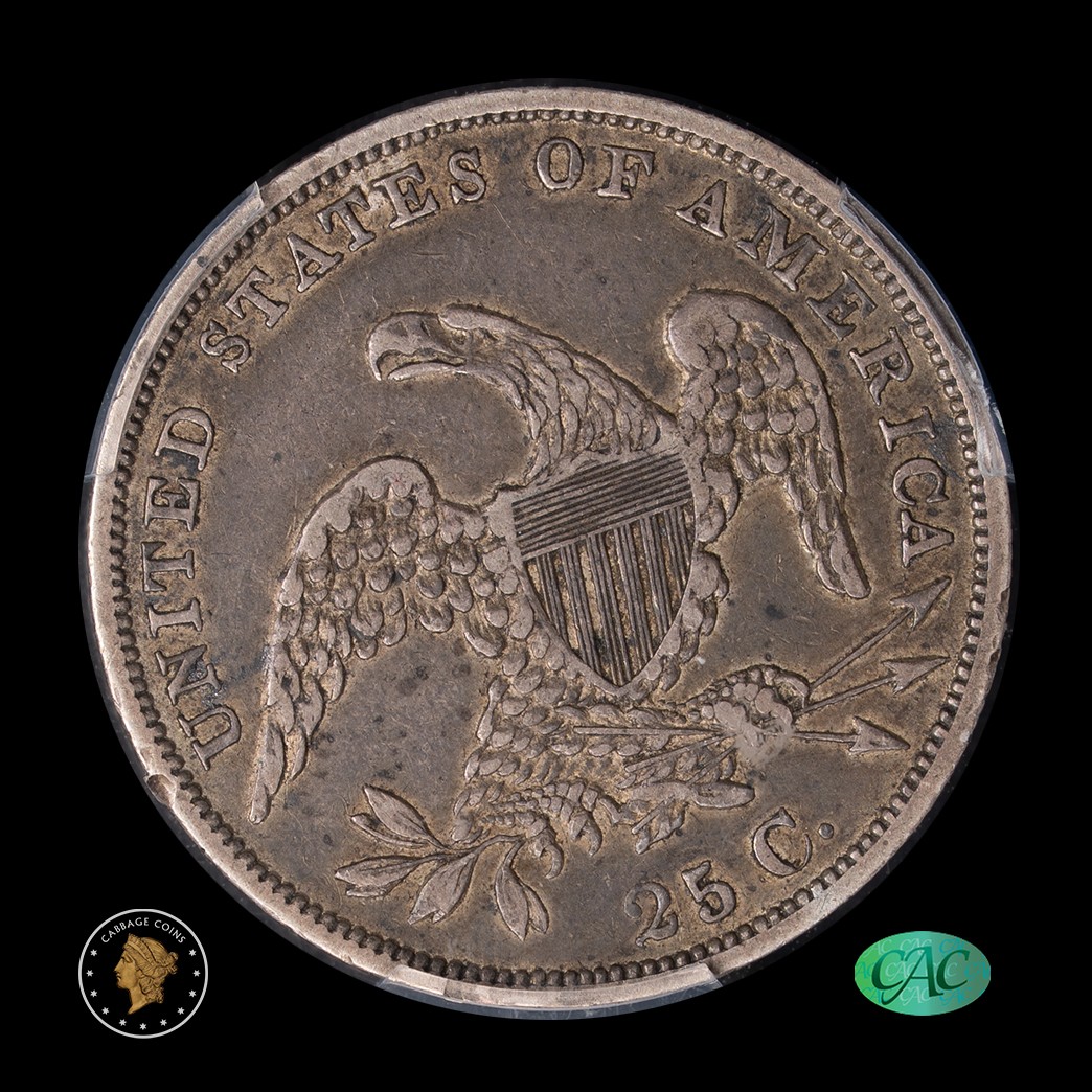 1835 25C Capped Bust Quarter PCGS XF40 CAC in holder, view 2
