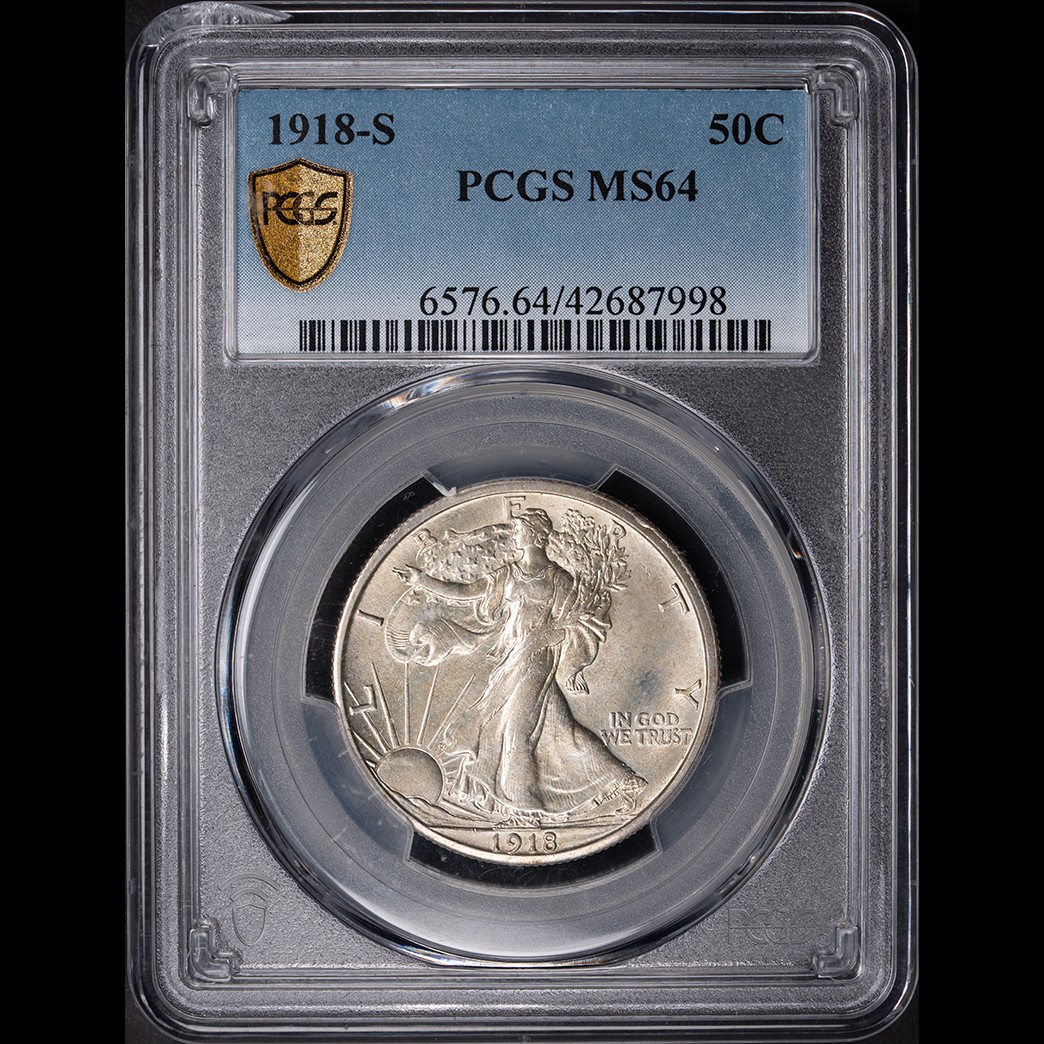 1918-S 50C Walking Liberty Half Dollar PCGS MS64 in holder, view 1