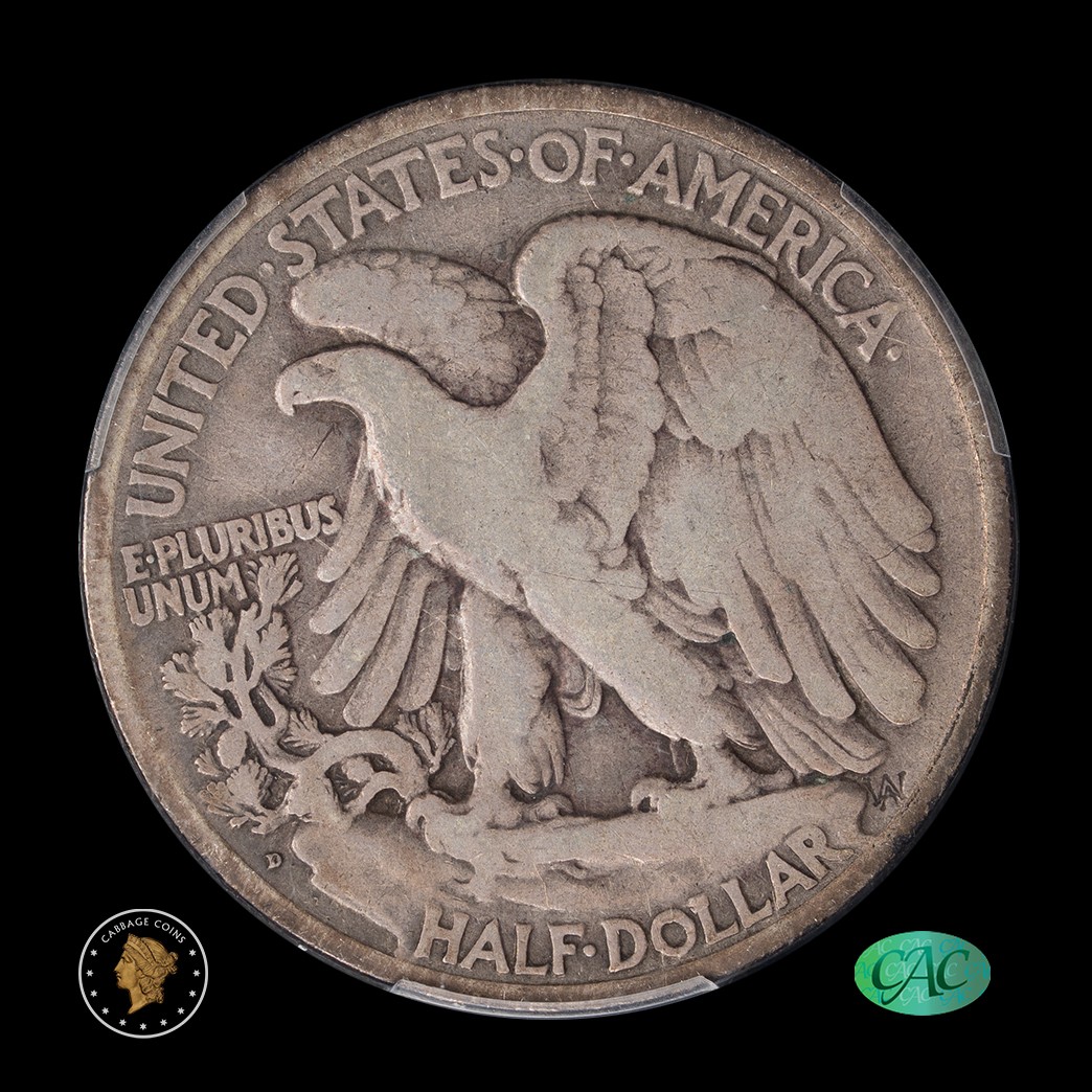 1921-D 50C Walking Liberty Half Dollar PCGS F12 CAC reverse