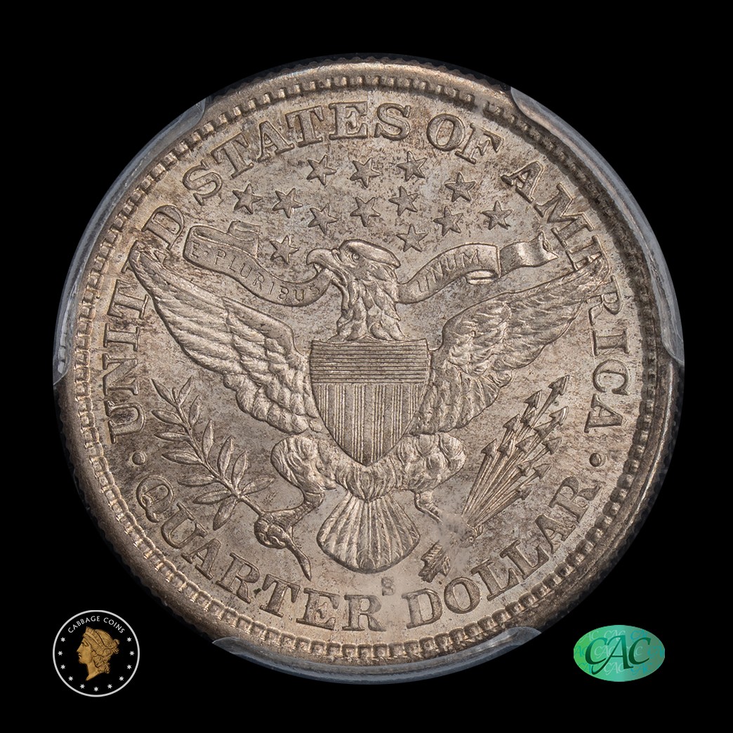 1898-S 25C Barber Quarter PCGS MS64 CAC in holder, view 2