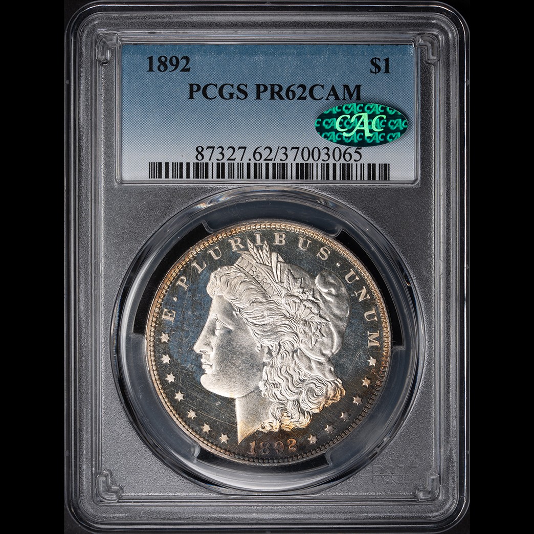 1892 $1 Proof Morgan Silver Dollar PCGS PR62CAM CAC in holder, view 1